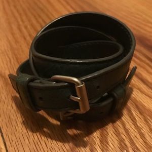 BALENCIAGA DARK GREEN LEATHER BRACELET WRAP CUFF